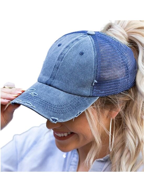 〽️Women Navy Blue High Ponytail Baseball Cap Trucker Bad Hair Day Adjustable main image 7
